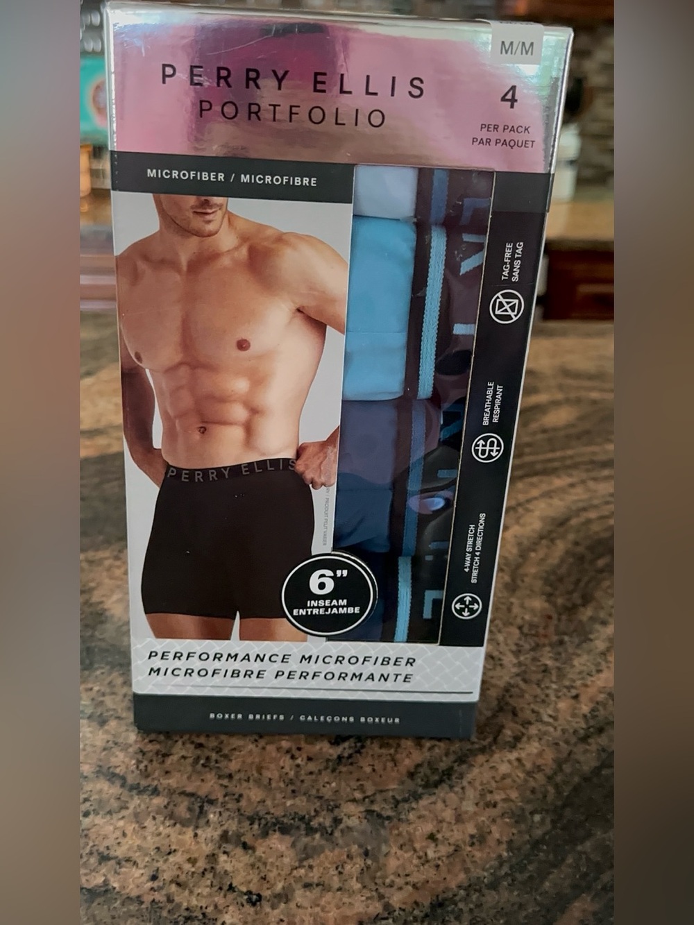 Perry Ellis Portfolio Men’s Microfiber Boxer Briefs - Black & Blue Mix